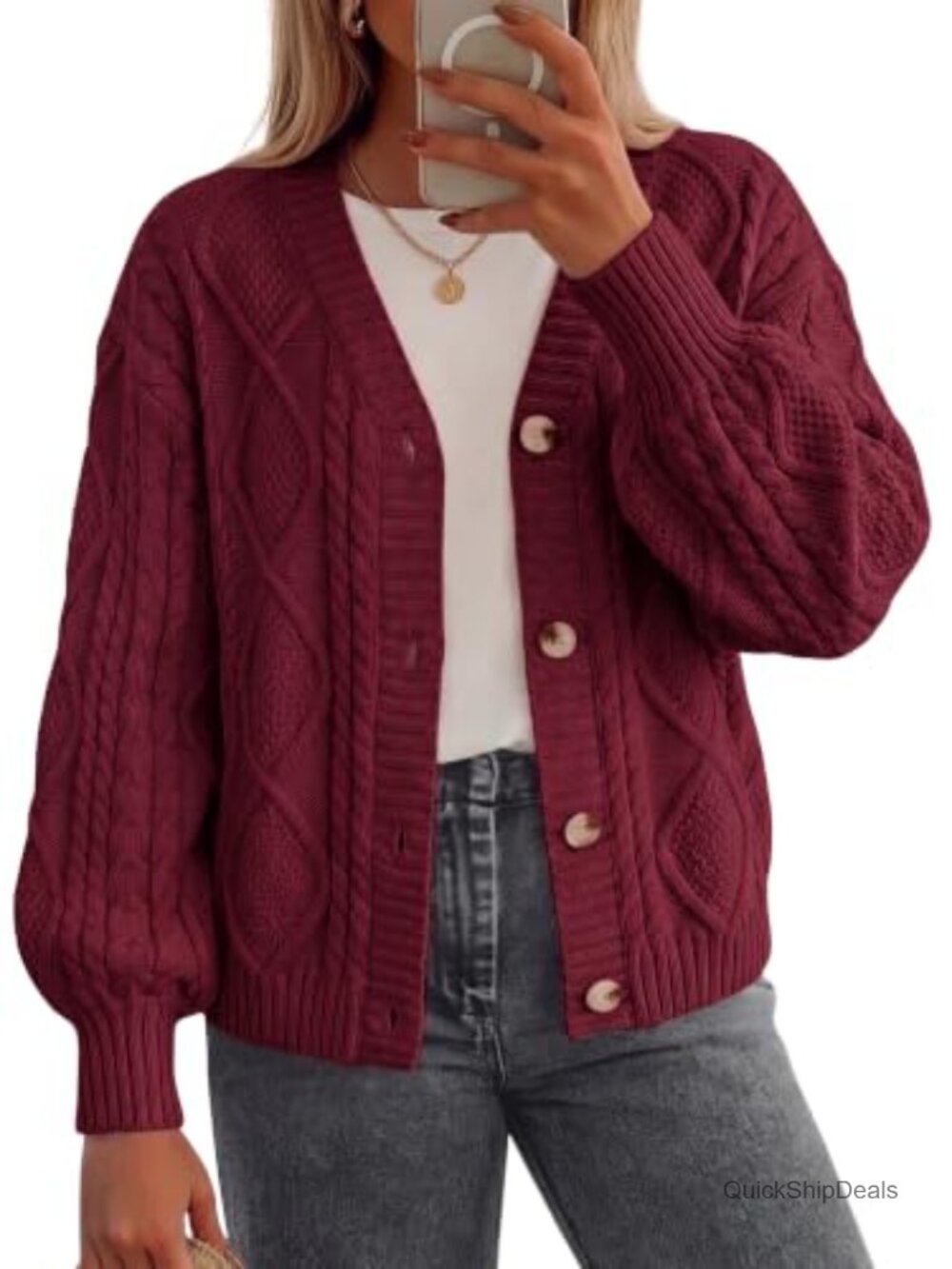 Women's Chunky Cable Knit Open Front Cardigan Long Sleeve Loose Fit
